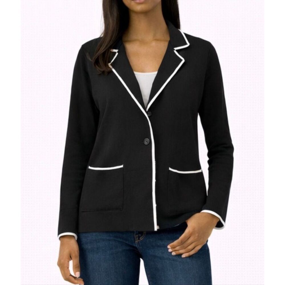 Max Studio London black and white collared sweater jacket small